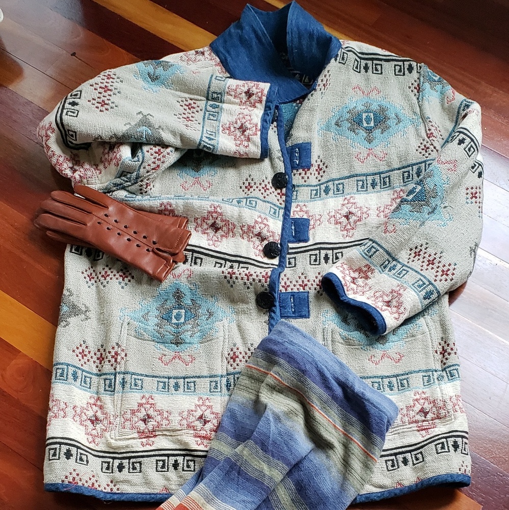 Blanket Coat Southwestern reversible boho XL